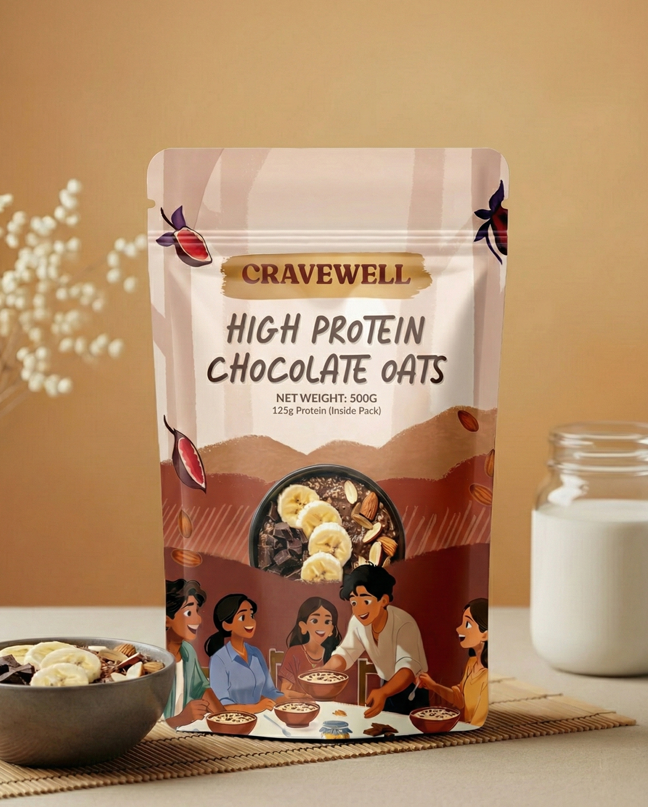 Cravewell High Protein Chocolate Oats – 500g | 125g Protein Inside