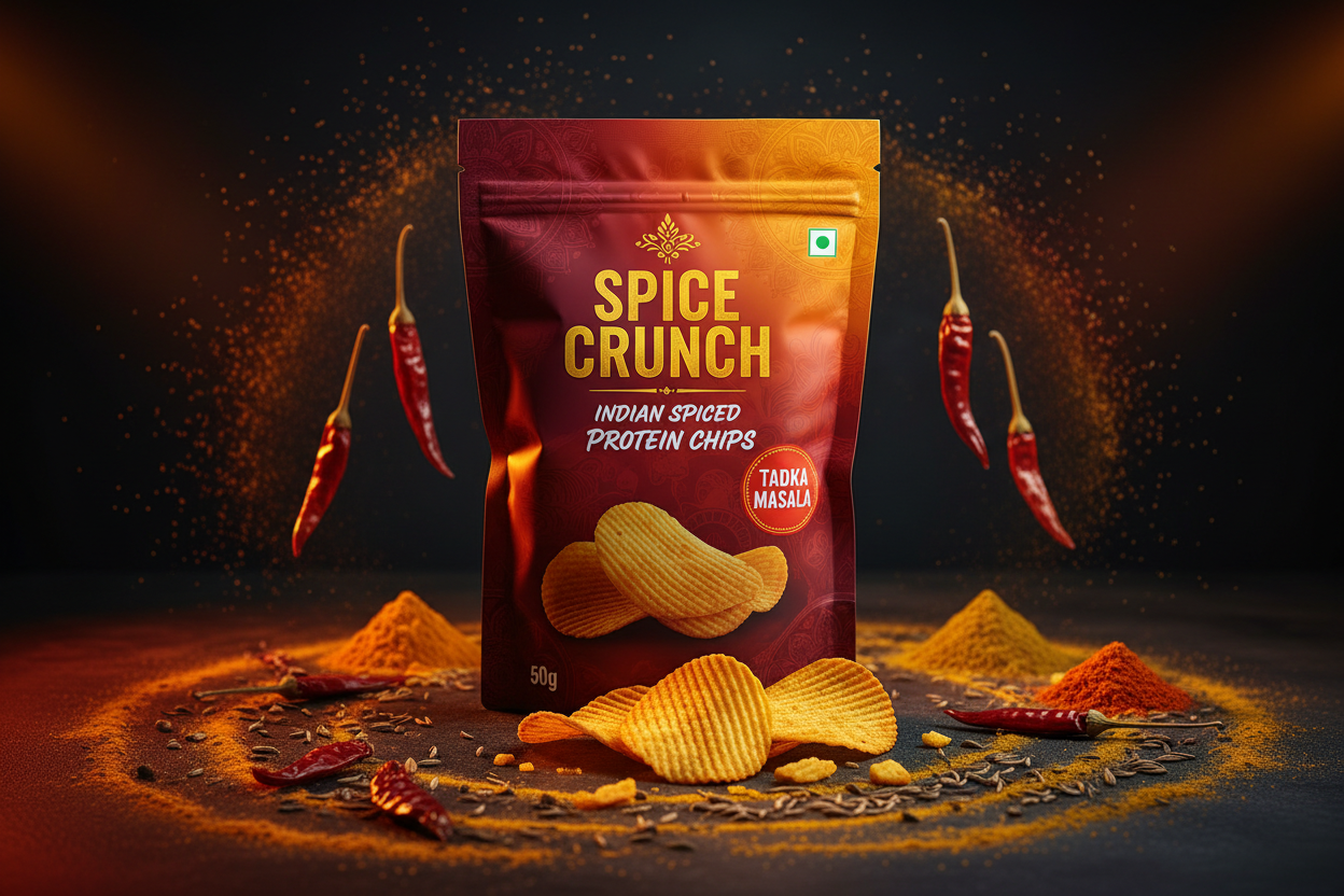 A bold, Indian-spiced punch with every bite.

Upgrade your snack game with Desi Tadka Protein Chips—where authentic Indian flavours meet smart nutrition. Each 50g pack delivers:

High protein content to fuel your active lifestyle
Bold, tangy, and spicy desi flavours that are fiercely addictive
Satisfying crunch without the guilt
Perfect portion for on-the-go snacking

Inspired by the vibrant tadka of Indian kitchens, these chips bring together cumin, chilli, and aromatic spices in a protein-packed format. W